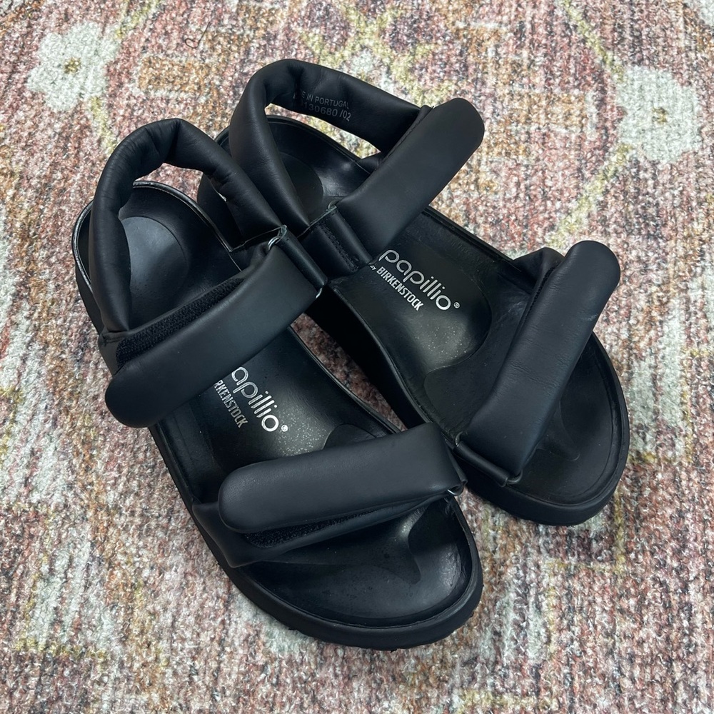 Birkenstock Papillio Theda Black Leather Platform Velcro Sandals Size 40 / 9-9.5 - Picture 6 of 12